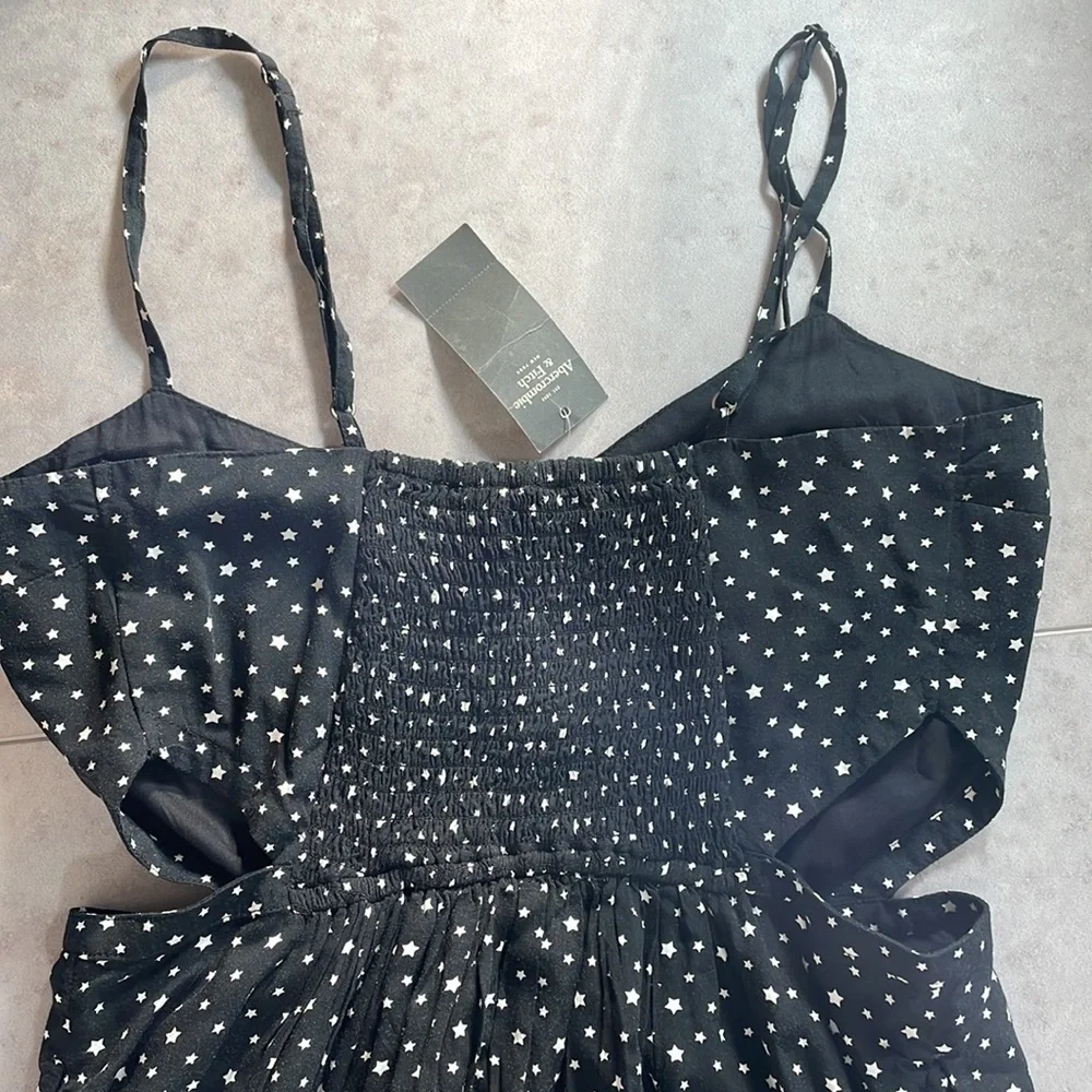 ABERCROMBIE AND FITCH black maxi dress cut out sides NWT smocking pockets XST‎